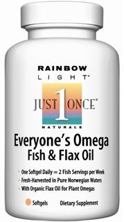Everyone's Omega Fish & Flax Oil  Just one softgel per day equals 2 servings of fish per week! Omegas from fish & flax plus vitamin D..