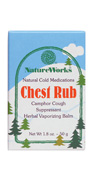 Chest Rub temporarily relieves cough due to minor throat and bronchial irritation occurring with the common cold. It helps to control the impulse to cough so you can rest. A fresh herbal vaporizing balm, Chest Rub contains Camphor in a base of essential oils: Eucalyptis, Pine Needle, Peppermint, Lemon, Cypress, Lavender, Sage and Thyme..