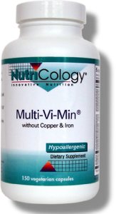 NutriCology's classic mixed mineral formulation, without copper or iron, emphasizing hypoallergenic sources as developed by Stephen A. Levine, Ph.D., MultiMin includes minerals known to be important for metabolism, and at levels that are physiologically significant..