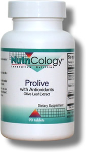 Prolive with Antioxidants contains standardized extract of olive tree leaves (Olea europa) formulated with antioxidants, in tablet form to maintain potency..
