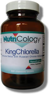 KingChlorella combines freshwater-grown Chlorella pyrenoidosa with a specific strain of Lactobacillus rhamnosus lysate powder (Russian Choice Immune) for immune system support and detoxification..