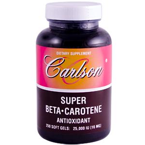 Carlson Super Beta-Carotene is extracted from tiny D. Salina algae plants which are grown for their high Beta-Carotene content in the fresh ocean waters off southern Australia. These plants biologically produce 10,000 times more Beta-Carotene than carrot cells. Each soft gel contains 16 mg of D. Salina Beta-carotene, providing 25,000 IU of vitamin A activity. Also present are significant amounts of other food carotenoids, alpha-carotene, cryptoxanthin, zeaxanthin, and lutein..