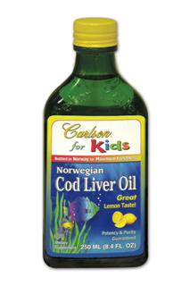 Carlson for Kids Norwegian Cod Liver Oil has a great lemon taste and is naturally rich in DHA and EPA, omega-3's important for healthy brain development and vision in growing children..