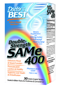 Double Strength SAM-e 400 contains only the highest quality Italian SAM-e available on the market.  This ensures the most potent SAM-e product with the highest percentage of the active S,S form per serving. S-Adenosyl Methionine (SAM-e) is derived from the amino acid methionine and is one of the most important methyl donors in the central nervous system.  .