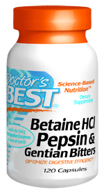Supplementing with Betaine HCI may support the stomach's digestive capacity. Pepsin works in conjunction with stomach acid to support protein digestion. Gentian is an herb which may help to stimulate the body's production of digestive enzymes..