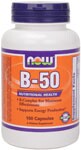 One of our most popular B-complex formulas, NOW B-50 Capsules offer a well-balanced blend of key B vitamins in combination with other nutritional factors for enhanced synergism.  Designed specifically to provide the body with the potencies essential for sound health, each capsule delivers a comprehensive supply of the B family in one easy to take formula.*.