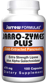 Jarrow-Zymes Plus contains a complex of natural enzymes including Protease, Amylase, Lipase, Trypsin, Chymotrypsin, Esterase, Peptidase, Nuclease, Elastase, Collagenase..
