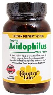 Provides a natural source of Lactobacillus Acidophilus to help maintain proper intestinal flora.** Acidophilus with pectin provides 2.4 billion live colony forming units per two (2) capsules at time of encapsulation. In a vegetarian capsule..