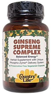 Country Life's Ginseng Supreme Complex has been produced using its own patent pending Phospho-Zyme.