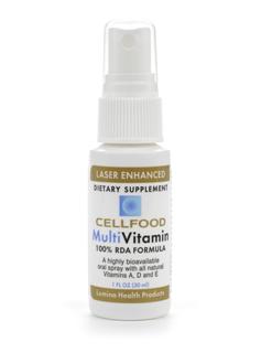 Cellfood MultiVitamin Formula solves the universal problem of poor vitamin absorption and assimilation with 100% RDA of 12 critical vitamins plus Cellfood in a laser-enhanced oral spray. A highly bioavailable oral spray with all natural Vitamins A, D and E..