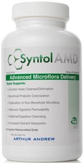 Candida Defense, Syntol AMD by Artur Andrew Medical. Syntol, Advanced Microflora Delivery, contains a combination of probiotics, prebiotics and enzymes to be the first and only gentle yeast cleanse of its kind..