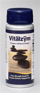 Vitalzym is a 100% vegetarian, systemic enzyme supplement in an enteric coated capsule for increased bio-availability and absorption..