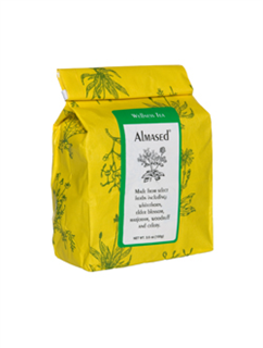 Almased Wellness Tea is a thoughtfully selected blend of healing herbs, including whitethorn, elder blossom, marjoram, woodruff and celery.