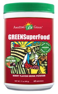 Amazing Grass Berry Green SuperFood is a perfect blend of alkalizing greens, antioxidant rich whole food fruits and vegetables, immune boosting support herbs, friendly pre & probiotics all infused with acai and goji beries..