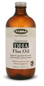 Flora's DHA Flax Oil is a vegetarian source of unrefined DHA, blended with certified organic Flora Flax Oil, providing an excellent vegetarian (algae-derived) source of DHA (Docosahexaenoic Acid)..