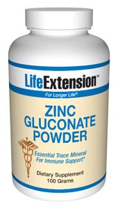 LifeExtension- Zinc Gluconate Powder-  Zinc is a mineral essential for formation of superoxide dismutase, one of the body's most important free radical scavengers and one that cannot be directly supplemented. Zinc also promotes wound healing and supports healthy immune system..
