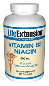 Vitamin B3 Niacin 500 mg-  Niacin is the only B vitamin that can be synthesized in the body from the amino acid tryptophan.  In its coenzyme forms, niacin is crucial to energy transfer reactions..