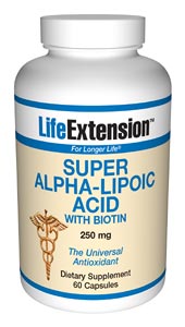 LifeExtension- Super Alpha-Lipoic Acid with Biotin is an antioxidant used in Europe to promote liver and nerve health, and confer protective benefits against oxidative processes. Alpha-lipoic acid has been called the universal amino acid. Nutritional Supplements, Antiaging, Health and Nutrition..