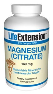 LifeExtension- Magnesium Citrate 160 mg- a unique source of Magnesium, one of the body's most important minerals. It is required as a co-factor in hundreds of enzymatic processes within cells and it helps to maintain normal muscle and nerve function..