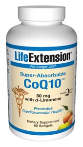 Super Absorbable CoQ10 with d-Limonene contains smaller, nano-sized CoQ10 particles that enhance this absorption. Research shows that people taking this formula have higher blood levels of CoQ10 than those taking other ubiquinone formulas.12 Life Extension recommends the ubiquinol form of CoQ10 over this ubiquinone form..