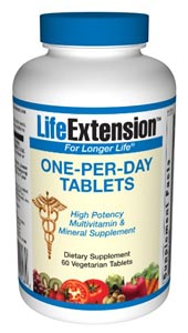 LifeExtension- One-Per-Day Tablets To achieve the best possible benefits from dietary supplements, sufficient potencies must be consumed on a daily basis..