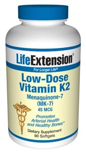 Low-Dose Vitamin K2 45 mcg- Vitamin K2 (menaquinones) is found in meat, eggs, and dairy products and is also made by bacteria in the human gut, which provides a certain amount of the human vitamin.