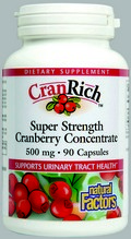 CranRich capsules provide a superior source of cranberry has unique health promoting compounds. Research has demonstrated that substances in cranberry prevent bacteria from sticking to the lining of the urinary tract and bladder, where they multiply..