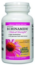 ECHINAMIDE Clinical Strength is a patented premium extract of fresh organic echinacea, triple-standardized for potency. ECHINAMIDE Clinical Strength is clinically proven effective immune support..