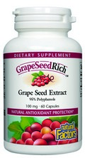 Natural Factors Grape Seed super strength concentrate is a 100:1 concentrate guaranteed to contain a minimum of 95% polyphenols and 80% proanthocyanidins. Natural Factors Grape Seed contains flavonoids which help to strengthen blood vessels, increasing the tone and elasticity of capillary walls, enhance the effect of vitamin C, and help to quench free radicals..