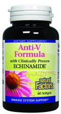 Anti-V Formula is the optimal formula to support the bodys immune system. This powerful botanical blend contains  ECHINAMIDE and a synergistic blend of: astragalus (astragalus membranaceus), lomatium (lomatium dissectum), reishi (ganoderma lucidum) and licorice (glycyrrhiza glabra). Stay Healthy this winter with Anti-V..