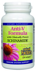 Anti-V Formula is a powerful botanical blend containing ECHINAMIDE and a synergistic blend of astragalus (astragalus membranaceus), lomatium (lomatium dissectum), reishi (ganoderma lucidum) and licorice (glycyrrhiza glabra)..