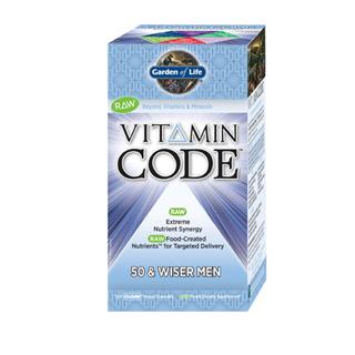 Vitamin Code 50 & Wiser MenÂs Formula is a comprehensive multi-vitamin with RAW Food-Created Nutrients offering an extreme synergistic blend of vitamins and minerals for extraordinary health and vitality.  Providing select nutrients to support the primary areas of prostate health with added vitamin E, lycopene, selenium and zinc, memory and concentration with vitamin B complex, vitamins C, D and E, and optimal digestion with live probiotics, enzymes and vitamin D..