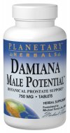 Planetary Herbals Damiana Male PotentialÂ blends well known herbs Saw Palmetto, Ginseng and Damiana to create a comprehensive botanical supplement for men..