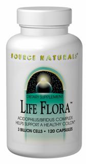 Source Naturals Life Flora is an advanced and potent microflora product.  It contains acidophilus, Streptococcus thermophilus, Lactobacillus paracasei, and two complimentary forms of bifidus.  'Friendly' microflora support colon health by altering the intestinal ecology to favor 'friendly' flora.  Acidophilus also manufactures some B-vitamins, especially folic acid..
