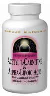 Source Naturals Acetyl L-Carnitine & Alpha Lipoic Acid contains two critical nutrients, acetyl l-carnitine and alpha-lipoic acid, to support your vital metabolic functions. These compounds support the body's own system for the maintenance of cellular function as we age..