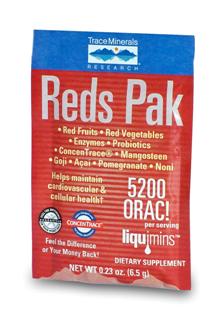 Reds Pak is a full-spectrum antioxidant supplement of energy-packed whole foods and extracts, super fruits, vegetables, and other essential nutrients for superior health. Reds Pak is designed to help maintain cellular integrity, promote cardiovascular health and immune system function, provide increased energy, support healthy digestion, and fight against free-radical damage..