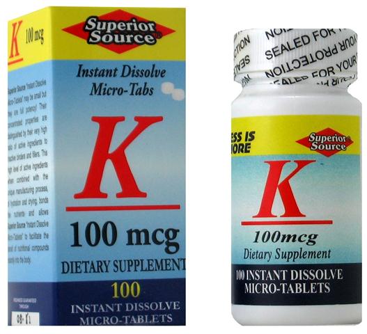 Used for normal blood clotting, Vitamin K  is required in the formation of prothrombin. Sublingual Micro Tabs work well with Calcium and Vitamin D, reduce the risk of bone fracture and osteoporosis..