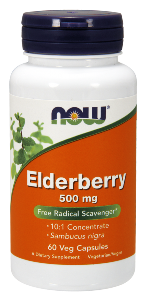 Elderberry Extract (60 Vcaps 500 mg) Elderberry (Sambucus nigra) provides both Vitamins A and C, as well as anthocyanins, which are potent free radical scavengers. Elderberry is well known for it's use in treating symptoms of colds and flu..