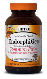 Endorphigen 500 mg--A natural way to help decrease pain. Whether you are suffering from back pain, menstrual cramps, or just common aches. Excellent for elevating mood, and reducing cravings for unhealthy foods and unhealthy substances. Used by substance recovery clinics..