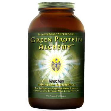 Green Protein Alchemy  combines two protein-rich algae, Chlorella and Spirulina, with vegetable enzymes and probiotics.  Dr. Sheridan, founder of HealthForce, makes Green Sage Protein his first choice daily before and after exercise..