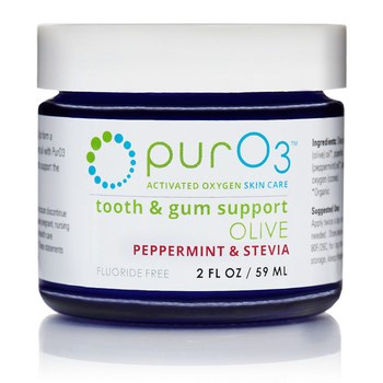 Ozonated olive oil for teeth and gums uses organic peppermint and organic stevia for improved taste. And it's fluoride free! Keep bacteria out of the gums and teeth to prevent decay and disease with Ozonated Olive Oil. Easy application..