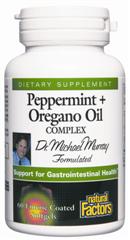 Peppermint Oil Complex contains extracts of peppermint, oregano and caraway seed in an enteric-coated capsule. The enteric coating allows the formula to be released into the small intestine and colon instead of the stomach resulting in improved absorption & utilization by the body..
