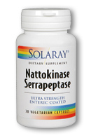 Solaray's Nattokinase Serrapeptase enzymatic capsules benefit the cardiovascular system in a most profound way; reducing arterial plaque and your chances of developing blood clots which cause heart attack and stroke..