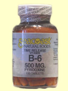 Seacoast Vitamin B6 (pyridoxine HCl) 500 mg, 100 Time Release Tablets.