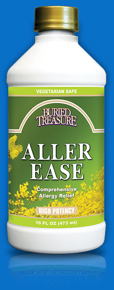 Aller-Ease fast acting liquid by Buried Treasure is formulated to provide relief from allergy symptoms, runny nose, watery eyes and nasal congestion..