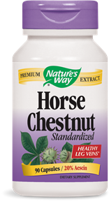 Nature's Way Horse Chestnut offers natural, herbal support for a healthy circulatory system. The key component of Horse chestnut is Aescin, which provides the numerous health benefits of this century old herb. Horse Chestnut helps to strengthen the veins and improve circulation..