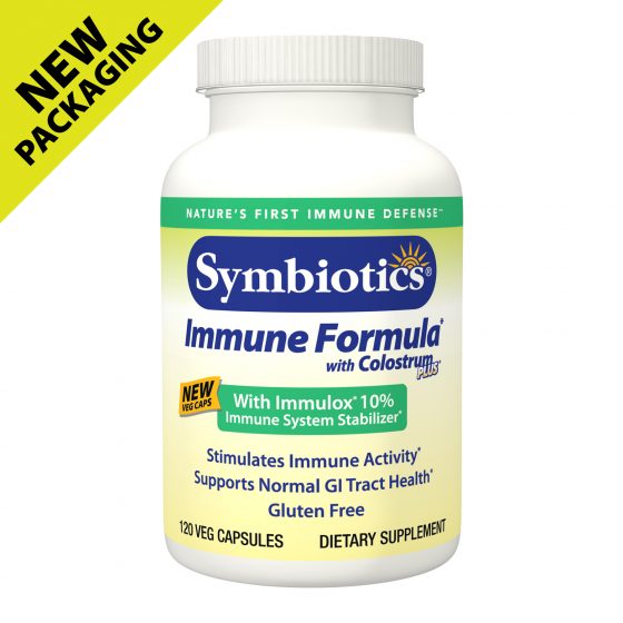 Symbiotics New Life Colostrum Plus Immune helps stimulate immune activity and supports GI tract health. Gluten Free..