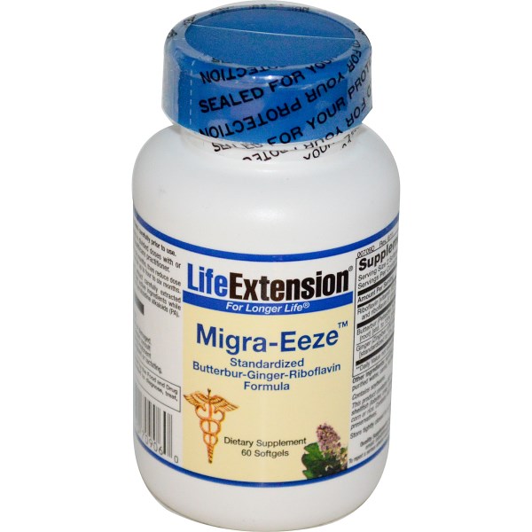 Migra-Eeze from Life Extension contains Butterbur, Riboflavin, plus Ginger, and has been clinically found to reduce the occurrence of cranial discomforts by up to 61%. If you suffer from headaches try Migra-Eeze for relief..