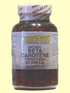 Beta Carotene, Natural 25,000 IU contains 15 mg of D. salina algae providing 25,000 iu of natural pro-vitamin A activity..
