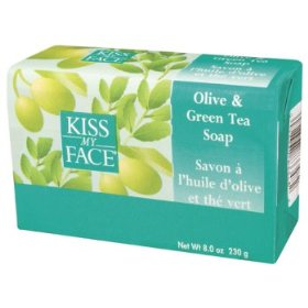 Pure Olive & Green Tea Soap from Kiss My Face containing olive oil and green tea for healthy skin..
